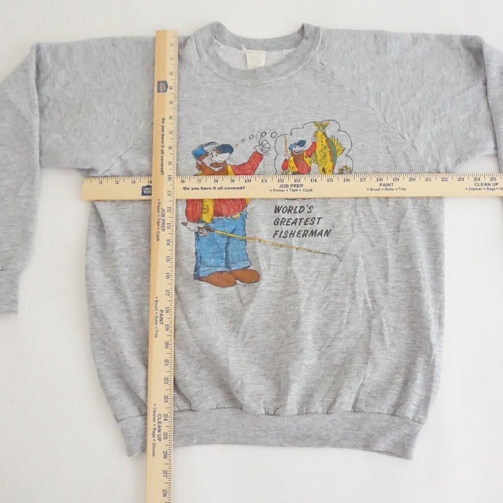 VTG Gray World's Greatest Fisherman Graphic Crewneck Sweatshirt Outdoorsy XL - Picture 3 of 10